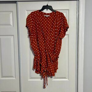 Loft Plus, Size 24, Short Sleeve, Wrap Blouse, Orange & White Polka Dot